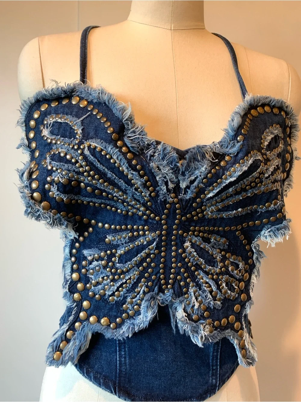 AKIRA Blue Denim Butterfly Studded Corset Camisole - Picture 4 of 10